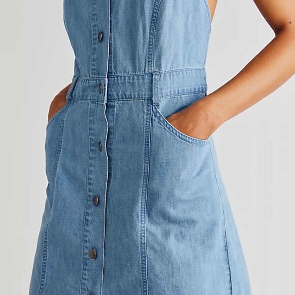 Free People Blue Backless Denim Dress - Picture 2 of 5